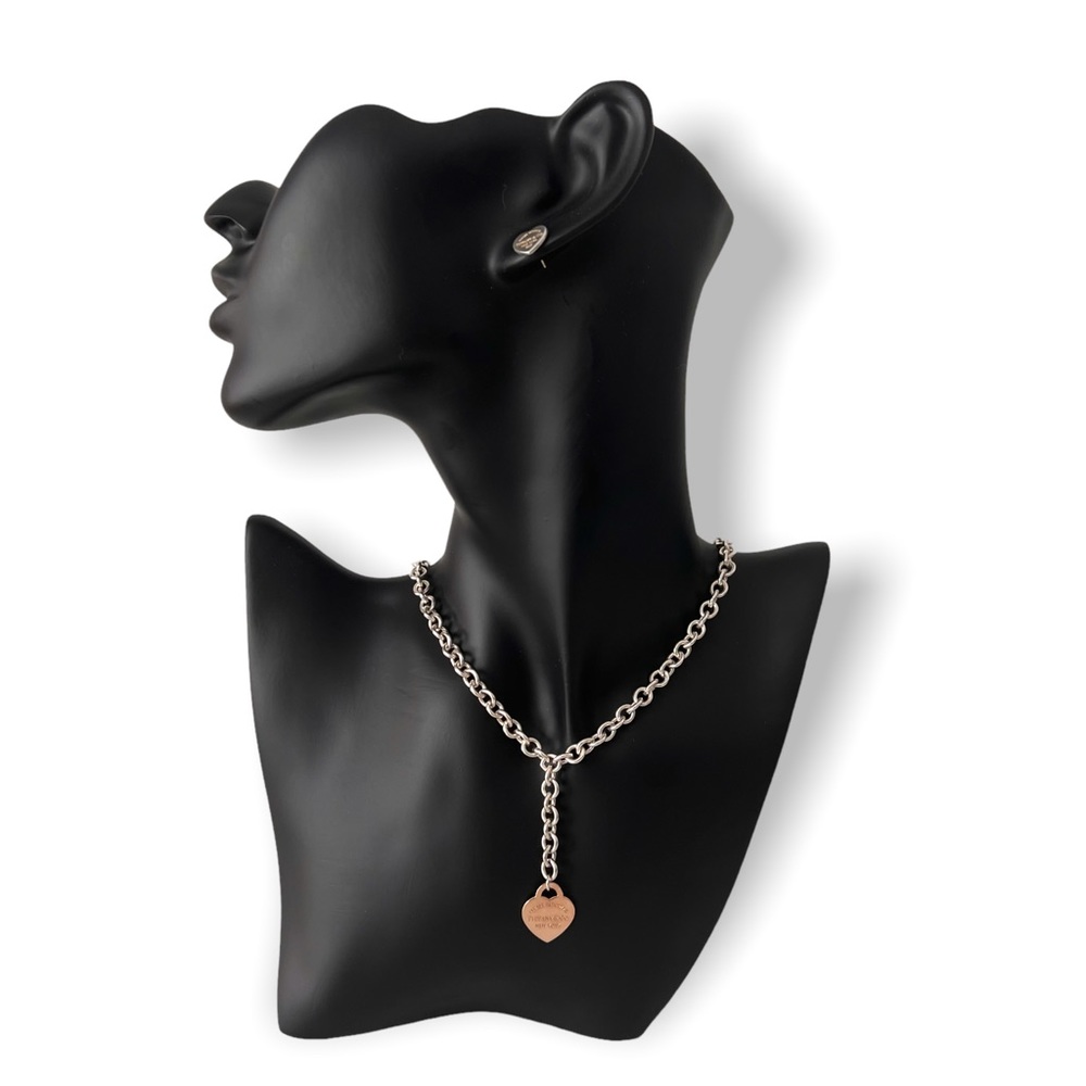 Tiffany & Co Sterling Silver Rubedo Heart Tag Lariat Necklace